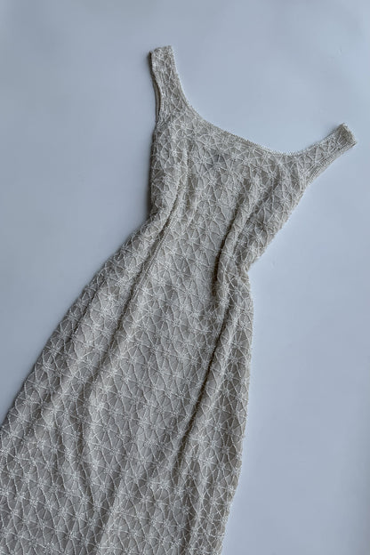 Vintage-Inspired Beaded Square Neck Dress (Swan 🦢)