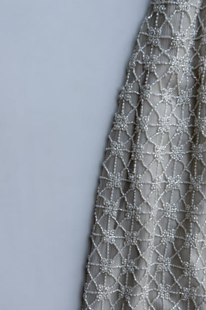 Vintage-Inspired Beaded Square Neck Dress (Swan 🦢)